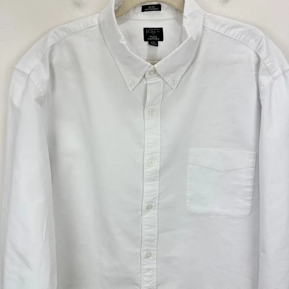 J.Crew Untucked Fit Slim Flex Oxford Shirt Cotton Mens Preppy White Classic XXL - Picture 6 of 12